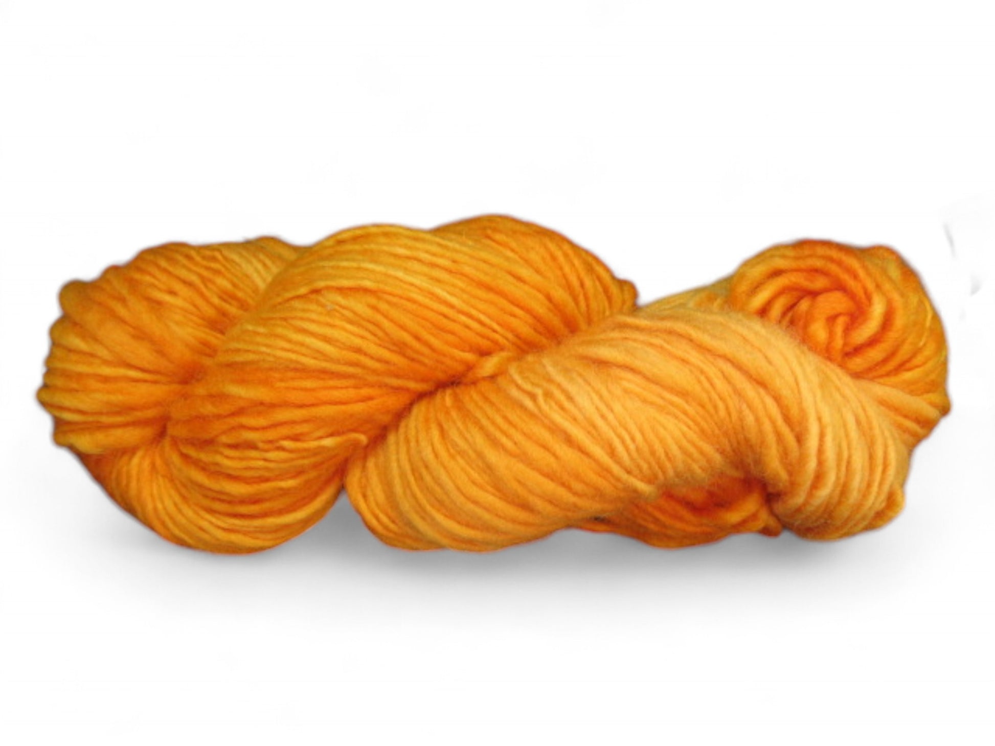 Bright vibrant orange merino wool yarn, hand-dyed and handspun, worsted weight, one ply, perfect for bold creations.